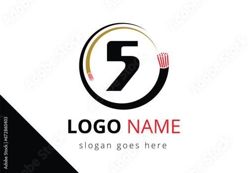 Letter 5 with electric wire, optical fiber cable Logo Design Vector Template.