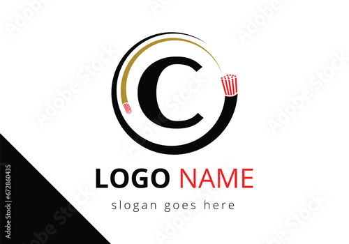 Letter C with electric wire, optical fiber cable Logo Design Vector Template.