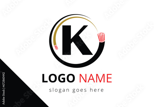 Letter K with electric wire, optical fiber cable Logo Design Vector Template.