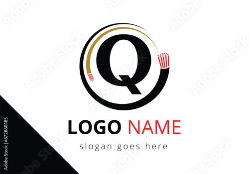 Letter Q with electric wire, optical fiber cable Logo Design Vector Template.
