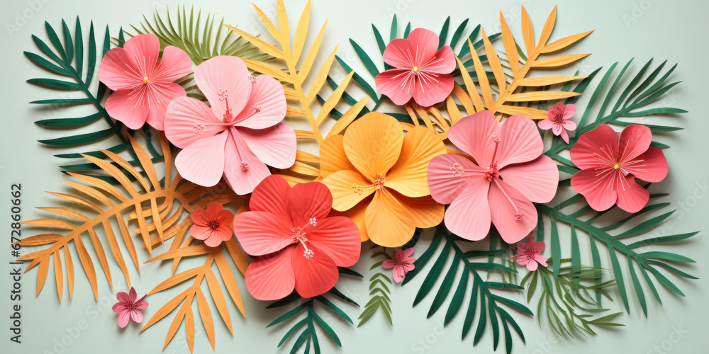 Colorful paper tropical blooms. Colorful paper tropical blooms.