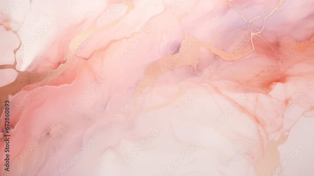Marble pattern background. Modern and luxury pink rose gold oil fluid painting with golden stripe	 - obrazy, fototapety, plakaty 