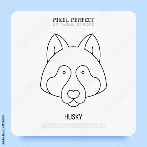 Husky head thin line icon. Dog breed. Editable stroke. Vector illustration.