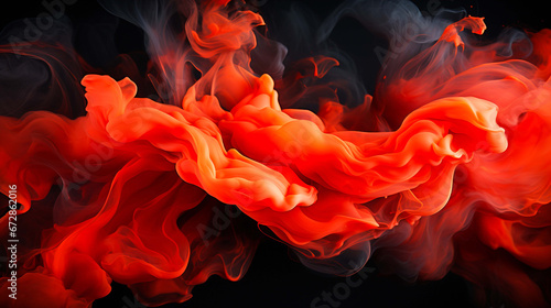 Red smoke and swirls on a black background, in the style of loose and fluid forms, saturated pigment pools, goosepunk, vibrant color choices