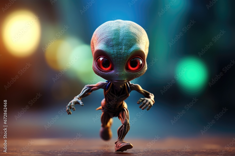Cute Alien Extraterrestrial Superhero Speeding Ahead with Vibrant Backdrop Cute Alien Extraterrestrial Superhero Speeding Ahead with Vibrant Backdrop