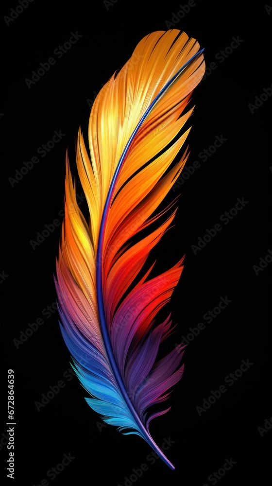 Colorful Single Feather Display with Black Background
