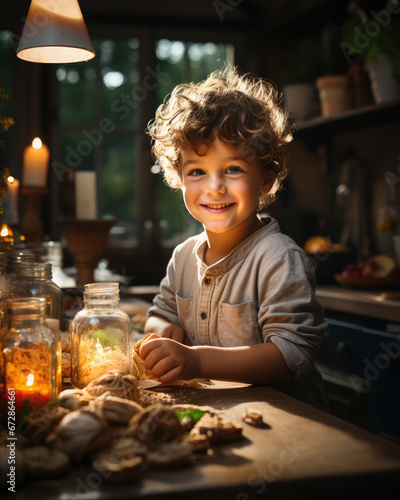 Portrait of a cute little boy in the kitchen