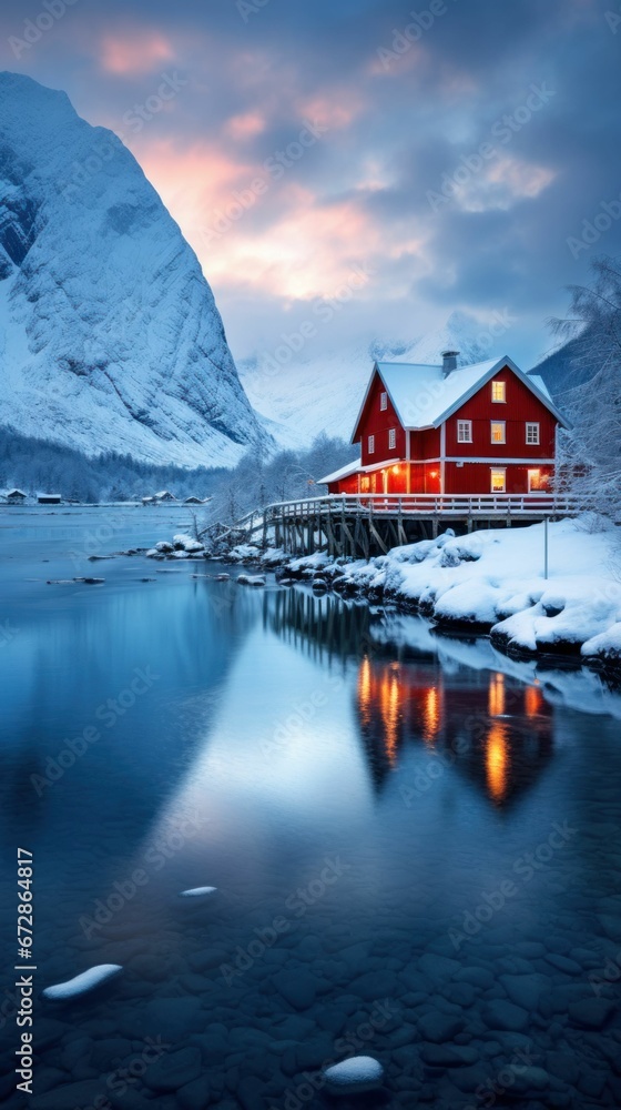 Fototapeta premium Beautiful snowy landscape of Norway