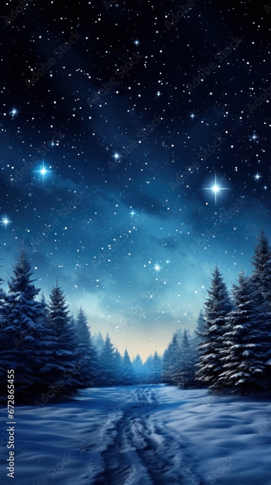Beautiful Surreal Winter Night and Starry Sky