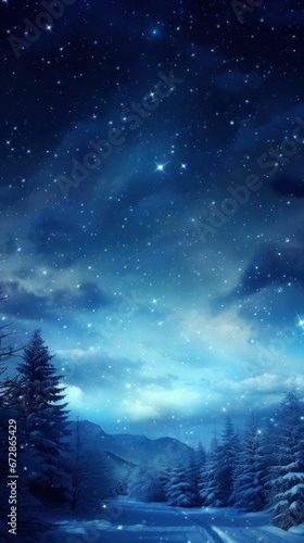 Beautiful Surreal Winter Night and Starry Sky