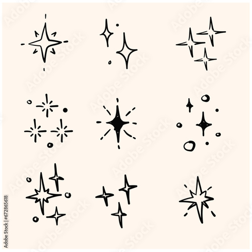 Set of stars with doodle line art. Doodle line art illustration of web symbols for websites and mobile apps. Trendy design.
