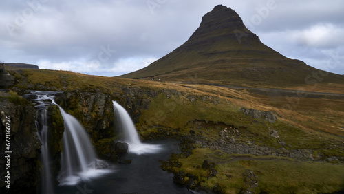 kirkjufell with waterfall in the foreground