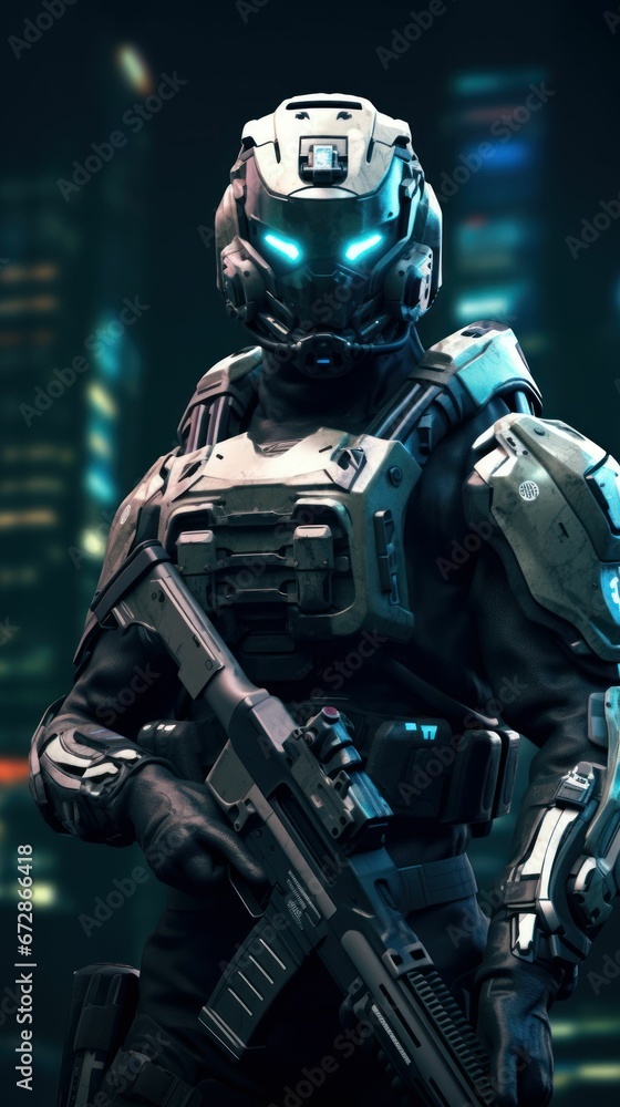 Futuristic Cyber Robot in War with Advanced Weapon Futuristic Cyber Robot in War with Advanced Weapon