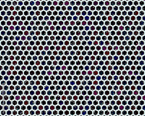 Hexagonal background with black background cells and abstract rounded stylized shapes