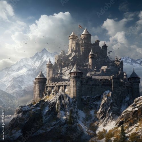 Medieval castle perched on a rugged mountaintop