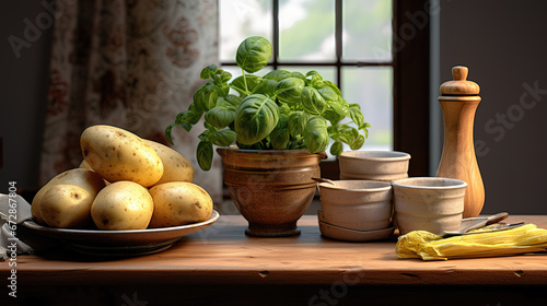 beautiful prepared potatoes in kitchen, modern marketing artwork