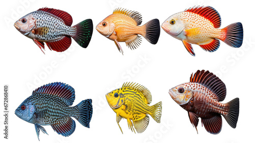 Different exotic fish isolated on white or transparent background generative ai