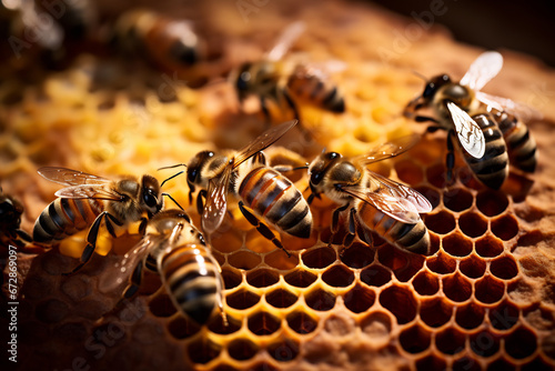 Close up image of honeycomb and bee © Miftakhul Khoiri
