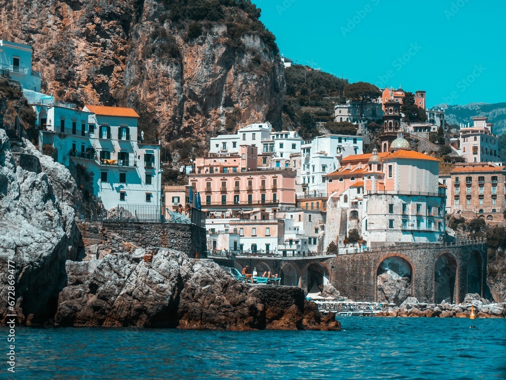 Scenic view of Amalfi coast in Italy on a sunny day
