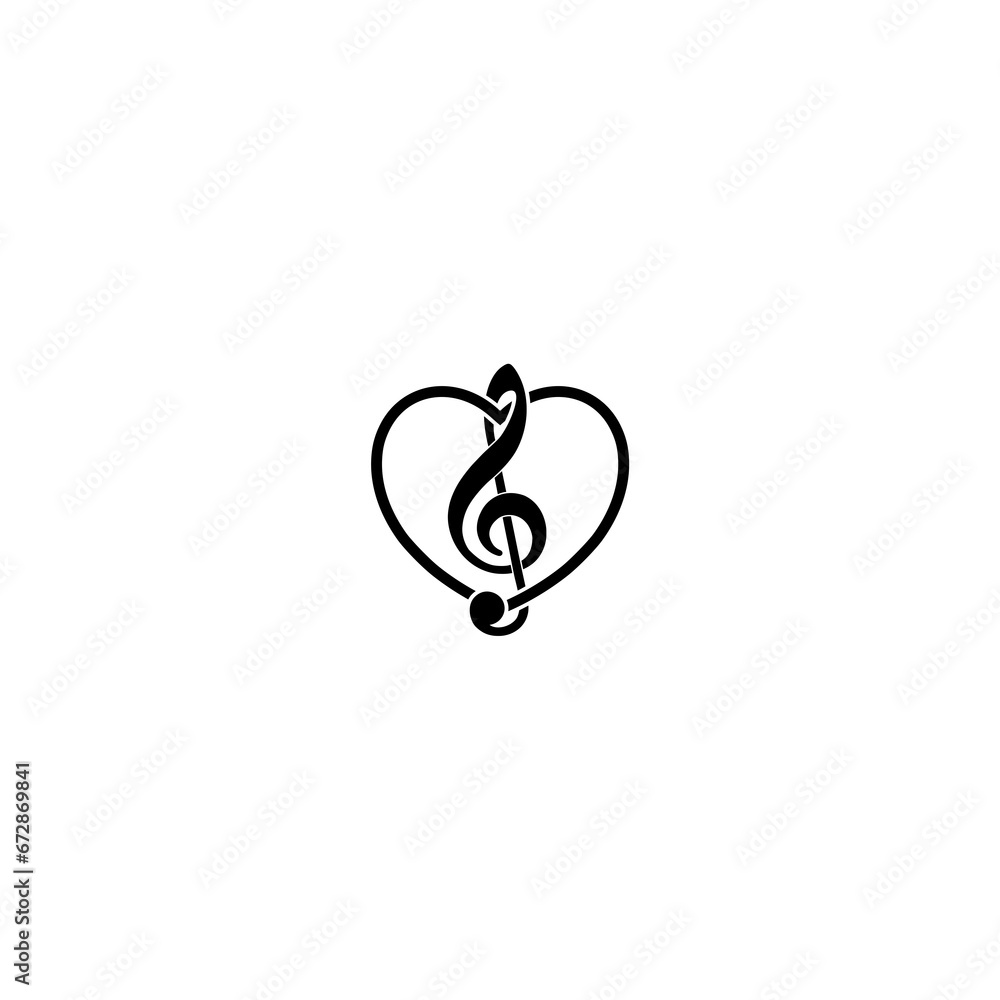 Treble clef with heart logo design. Music key and heart abstract icon isolated on white background Treble clef with heart logo design. Music key and heart abstract icon isolated on white background