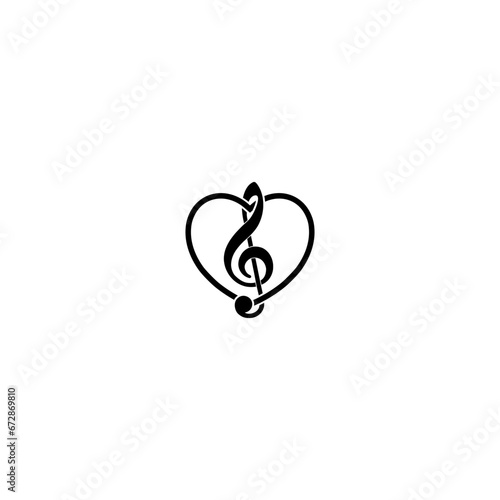 Treble clef with heart logo design. Music key and heart abstract icon isolated on white background