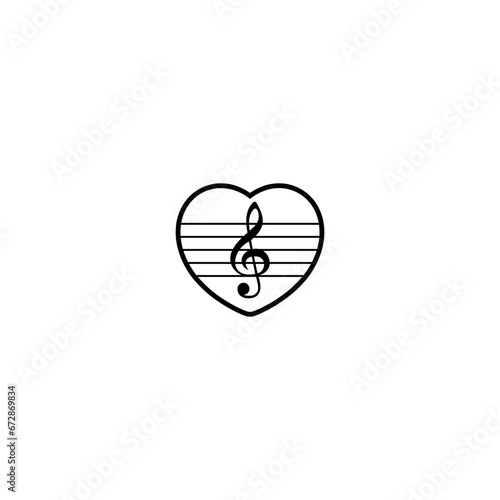 Treble clef with heart logo design. Music key and heart abstract icon isolated on white background