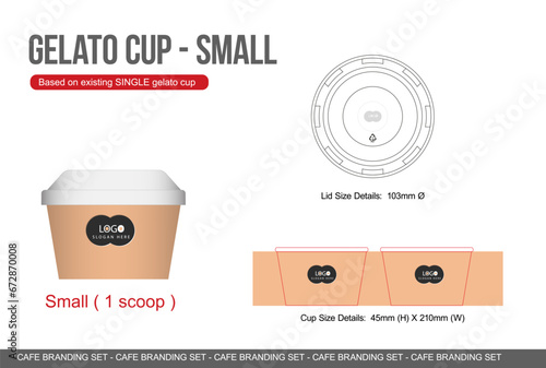 Ice Cream Sizes Large, Medium, Small Size Gelato Cup Template Die cut for cafe, sweet shop, restaurant, candy shops