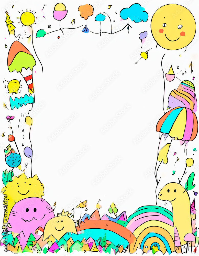 Childish doodles frame mockup with copy space