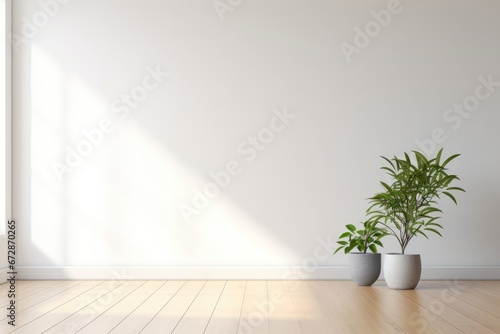 Serene White Room Adorned With Wooden Floors And Greenery