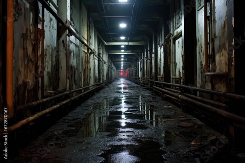 Spooky Corridor In An Abandoned Factory