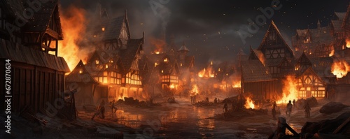 Viking Attack, Medieval Village Engulfed In Flames © Anastasiia