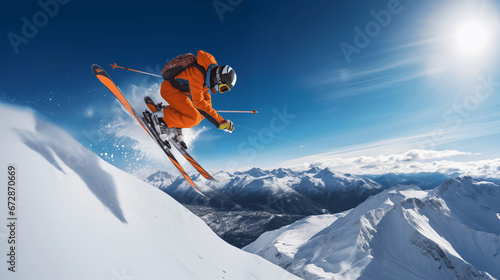 skier on the top of mountain winter sports snow