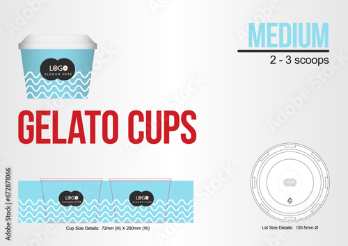 Ice Cream Sizes Large, Medium, Small Size Gelato Cup Template Die cut for cafe, sweet shop, restaurant, candy shops