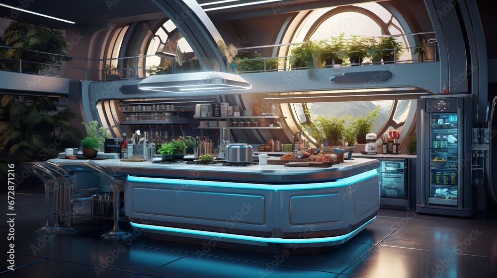 Modern Kitchen Interior with Futuristic Design and Luxury Appliances
