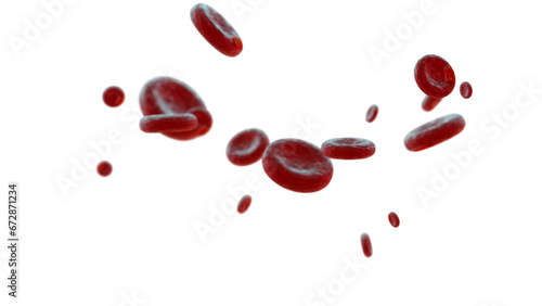 Red blood cells flowing through an artery on a transparent background.