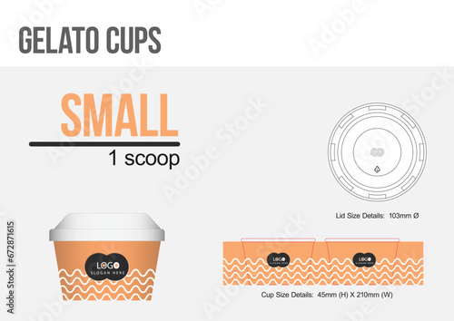 Ice Cream Sizes Large, Medium, Small Size Gelato Cup Template Die cut for cafe, sweet shop, restaurant, candy shops