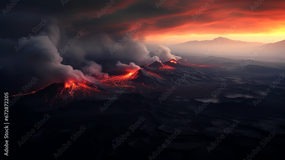 erupting volcanoes hot lava black landscape