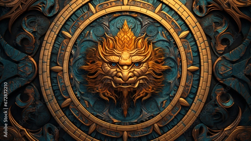 A mandala resembling the patterns of a dragon's scales, a representation of mythical creatures and legends. A mandala resembling the patterns of a dragon's scales, a representation of mythical creatures and legends.