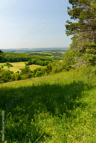 Canvastavla Landschaft am Giebelrain bei Dietershausen, Bioshärenreservat Rhön, Gemeinde Künzell, Landkreis Fulda, Hessen, Deutschland