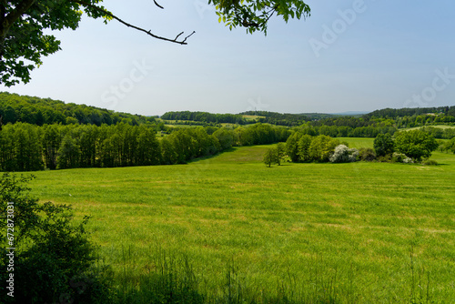 Tableau sur toile Landschaft am Giebelrain bei Dietershausen, Bioshärenreservat Rhön, Gemeinde Künzell, Landkreis Fulda, Hessen, Deutschland