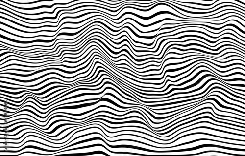Optical illusion with striped and wrapped background. Wave oblique smooth lines optical effect pattern.