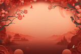 Red chinese background with flowers top ciew copy space