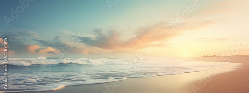 Sunset at the ocean shore , soft background banner photo