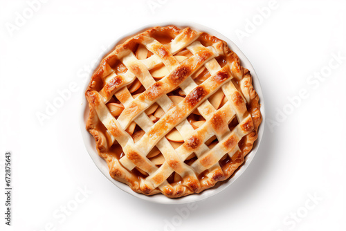 Apple pie isolated on white background, top view