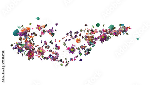 Pink Red Green Flowers and Petals in a Horizontal Trail