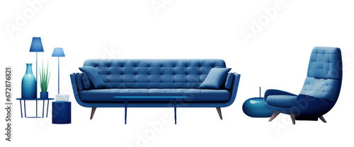 Collection of blue modern furniture set on transparent background photo