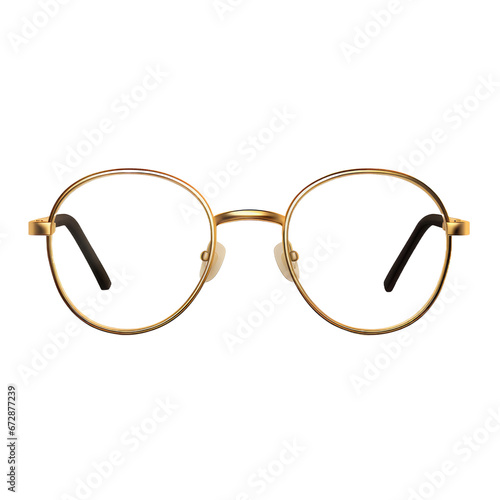 Golden glasses frame on transparent background
