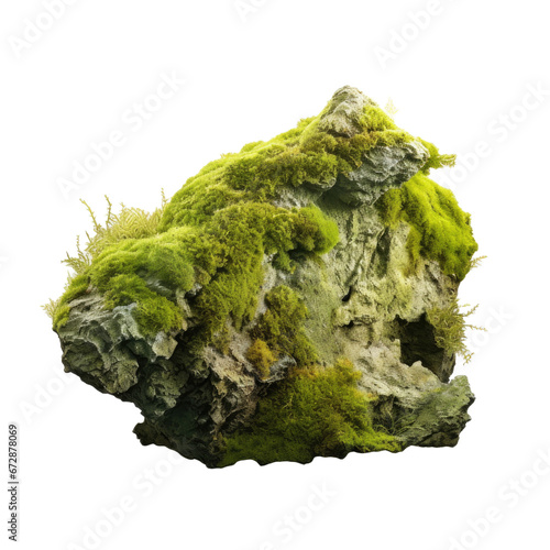 Overgrown lichen on a rock on transparent background
