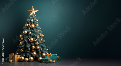 A magic decorated christmas tree with gifts background