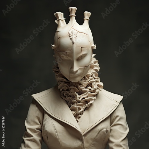 a masked woman dresses as a chess piece - sureal photography